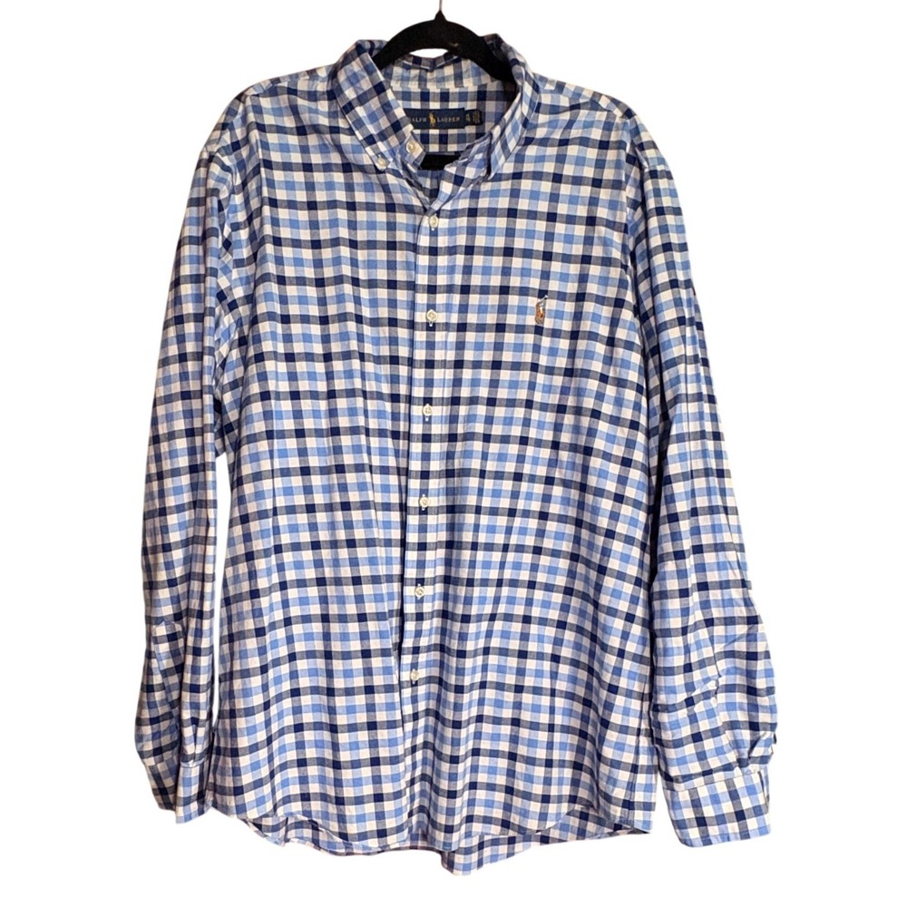 Ralph Lauren Button Down Mens XL Blue Gingham Good Long Sleeve Cotton Pony Logo